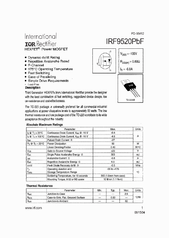 IRF9520PBF_4111875.PDF Datasheet