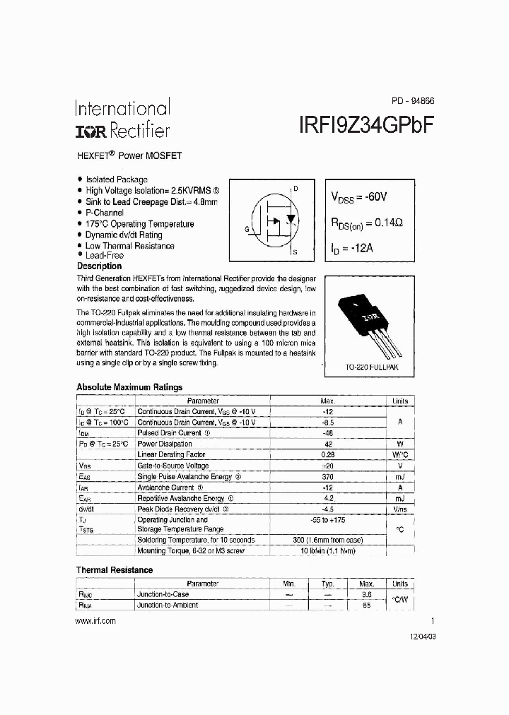 IRFI9Z34GPBF_4136448.PDF Datasheet