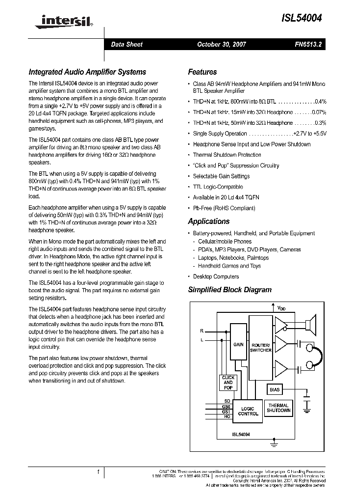 ISL54004_4146225.PDF Datasheet