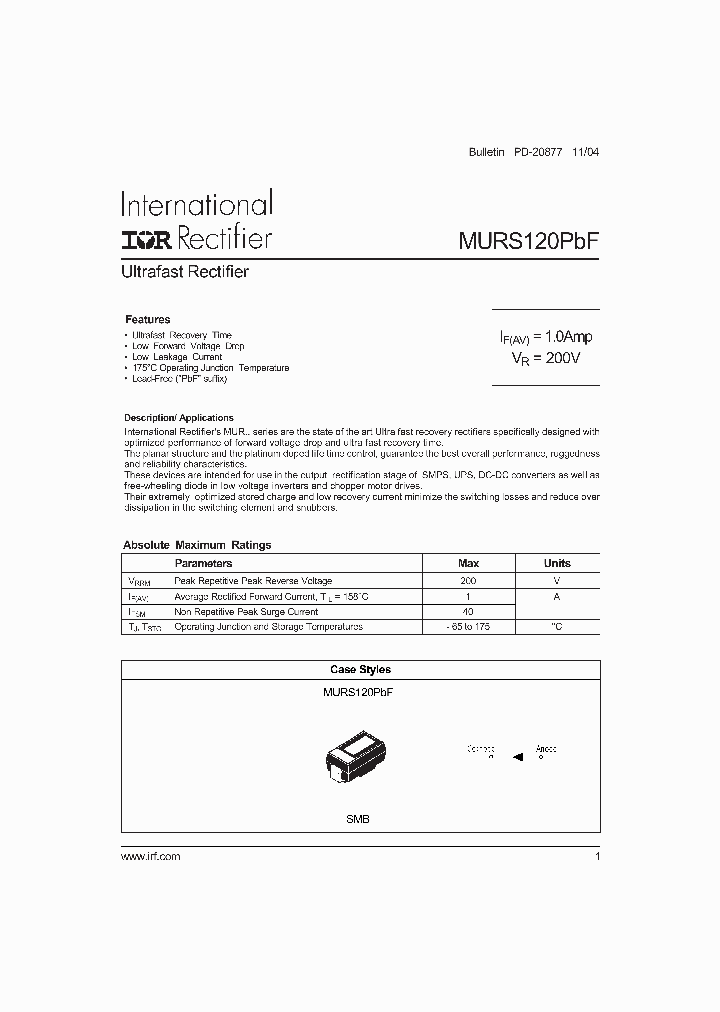 MURS120PBF_4107319.PDF Datasheet