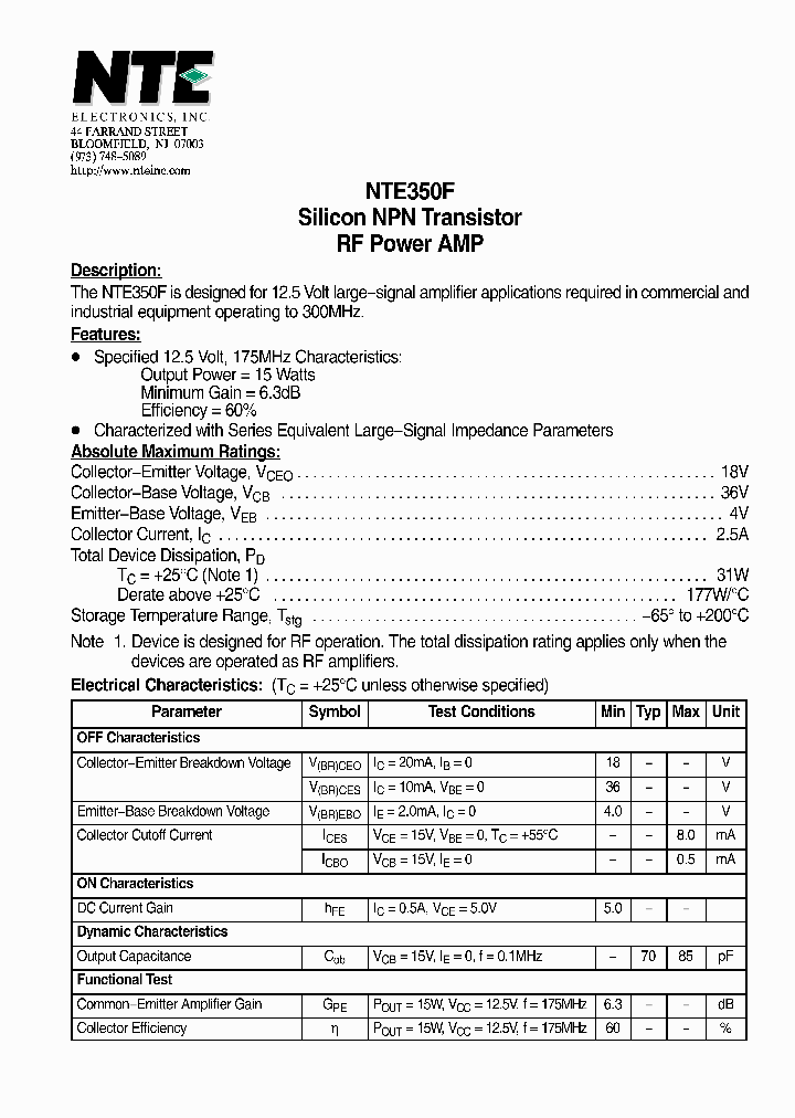 NTE350F_4118342.PDF Datasheet