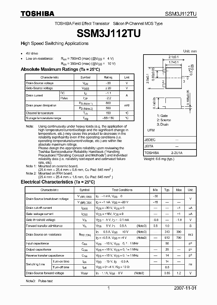 SSM3J112TU_4125473.PDF Datasheet