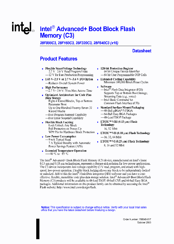 TE28F320C3BD70_4145527.PDF Datasheet