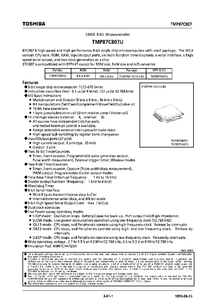 TMP87C807U_4108920.PDF Datasheet