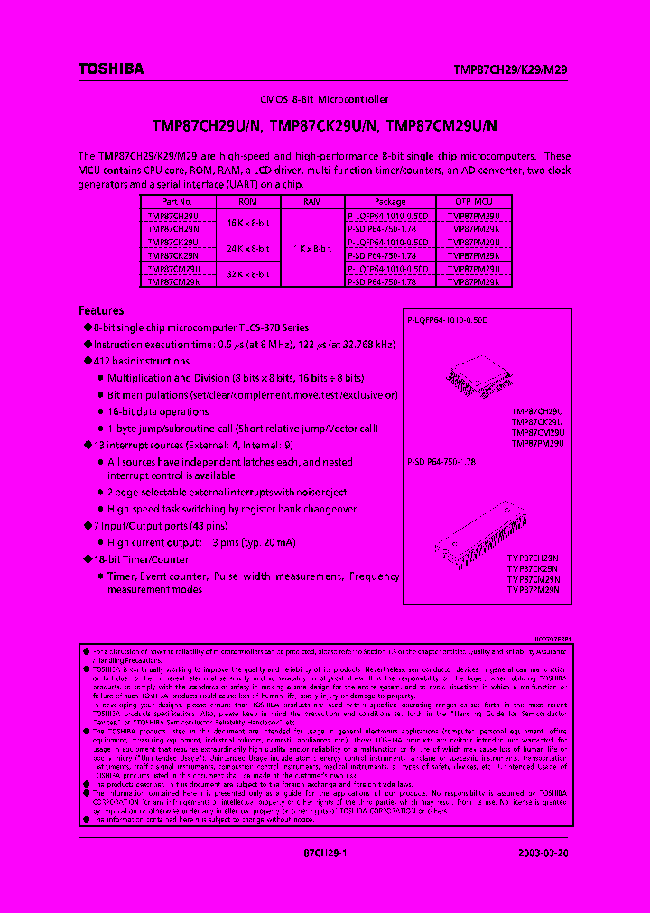 TMP87CH29_4108911.PDF Datasheet