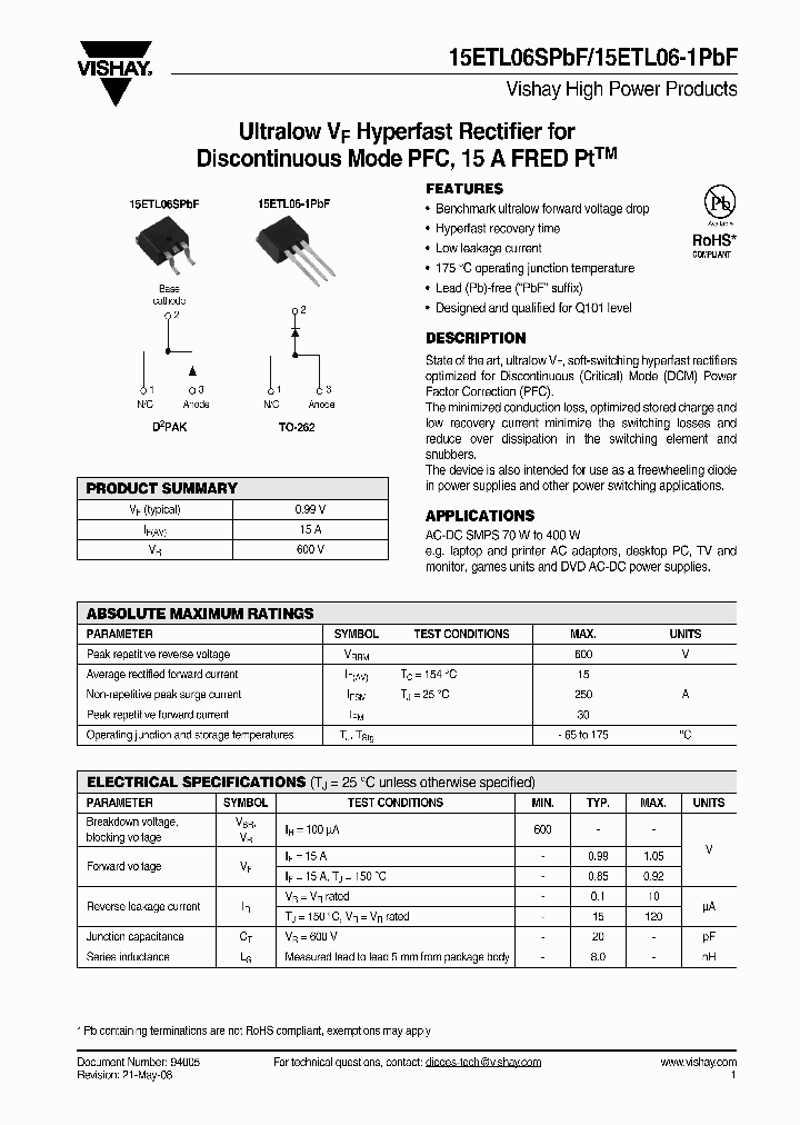 15ETL06-1PBF_4314246.PDF Datasheet