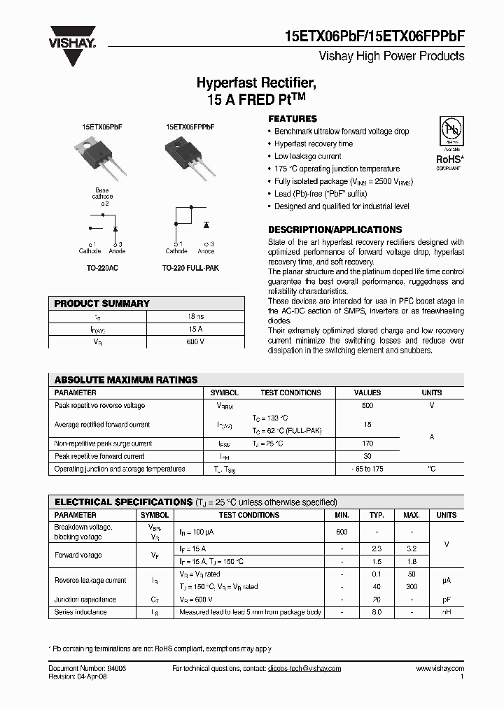 15ETX06FPPBF_4415884.PDF Datasheet