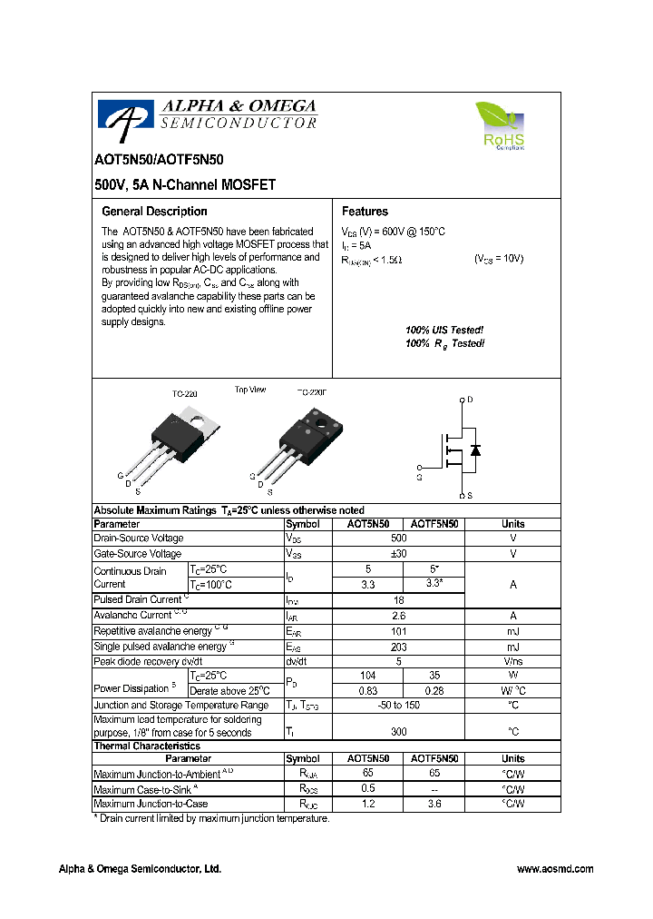 AOT5N50_4378087.PDF Datasheet