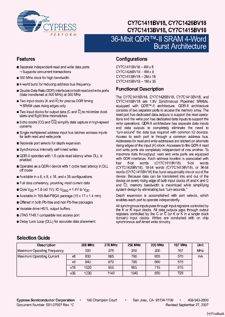 CY7C1413BV18-300BZXC_4487493.PDF Datasheet