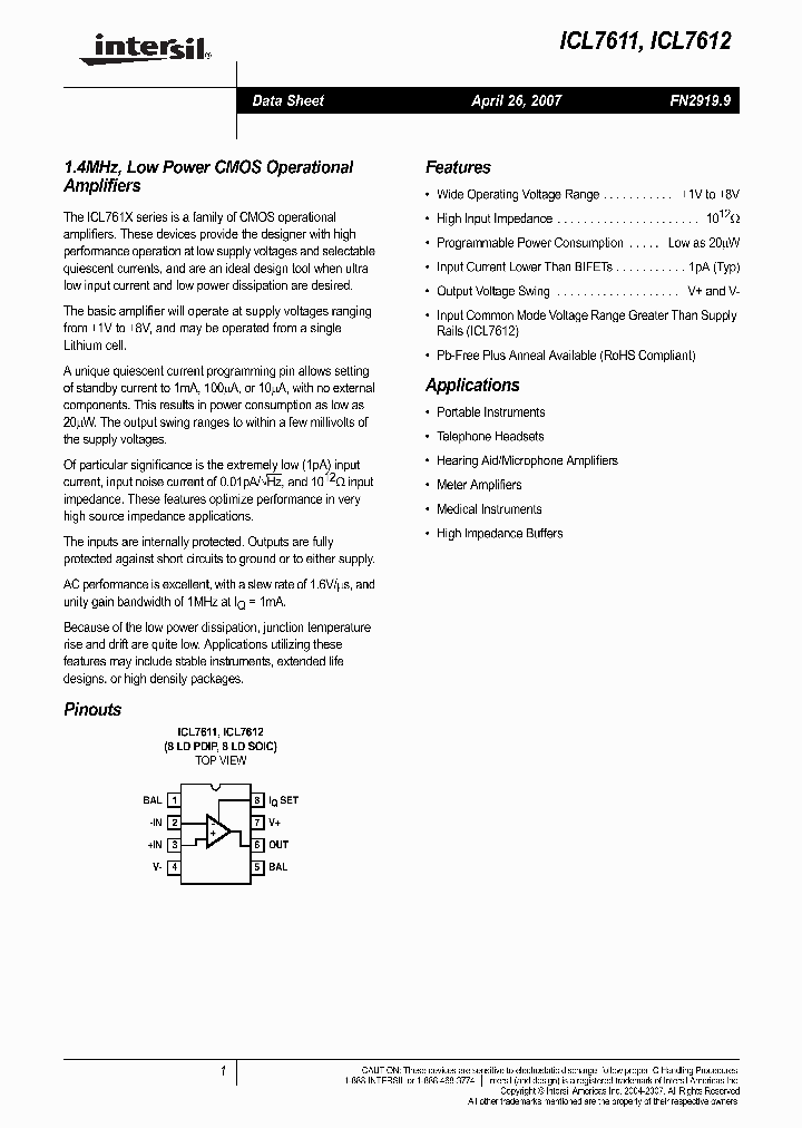 ICL7611DCBAZ_4185078.PDF Datasheet