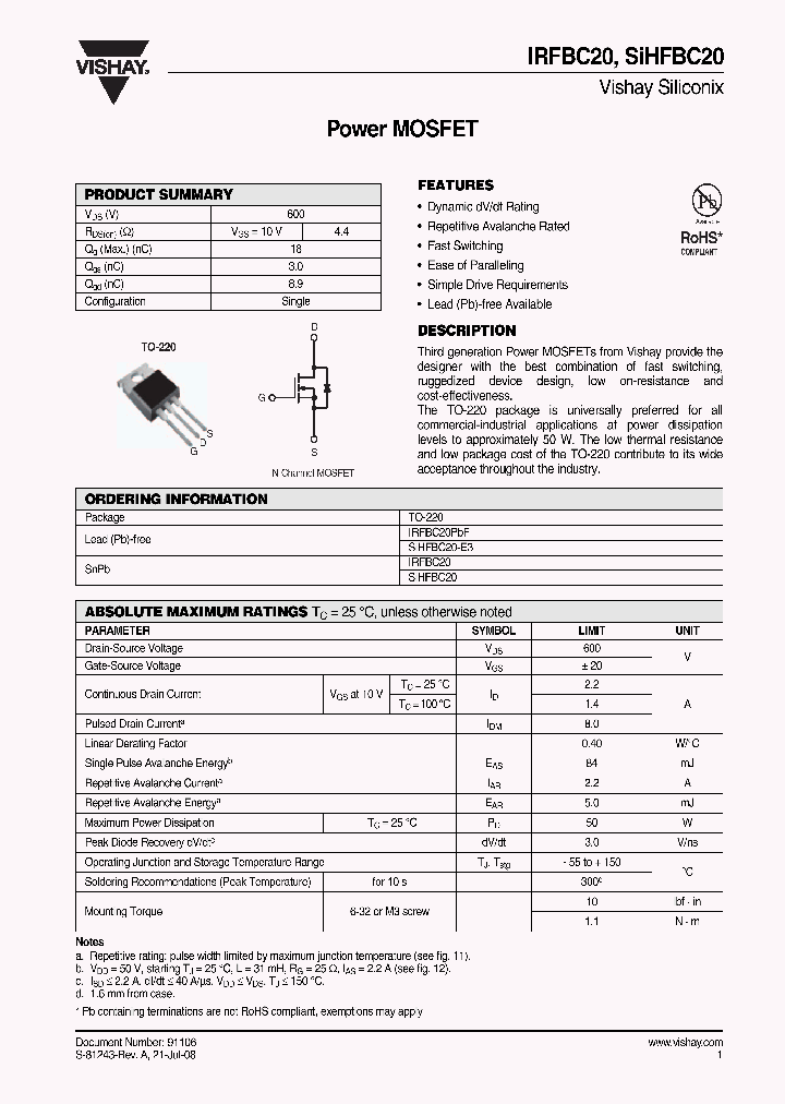 IRFBC20_4266788.PDF Datasheet