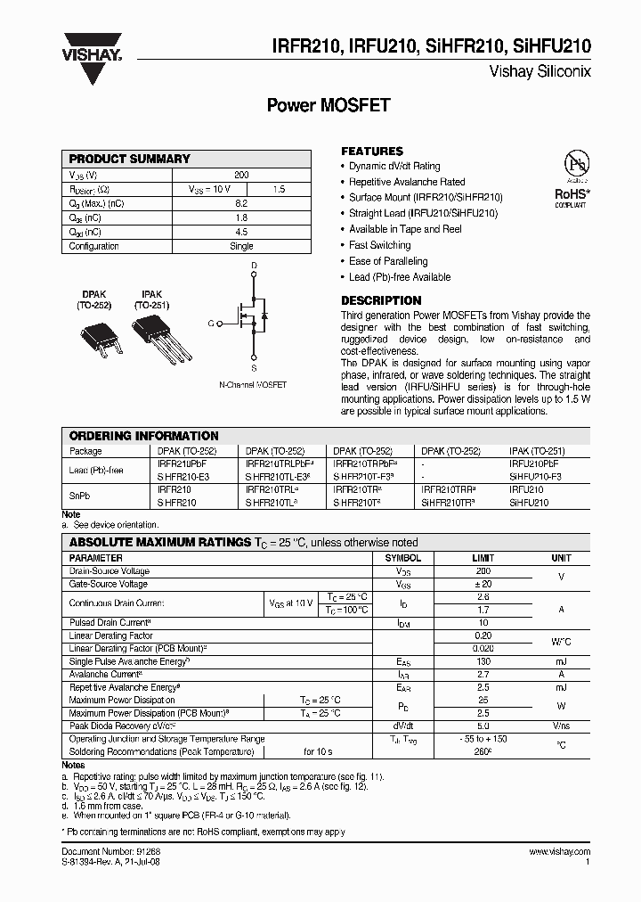 IRFR210_4325292.PDF Datasheet