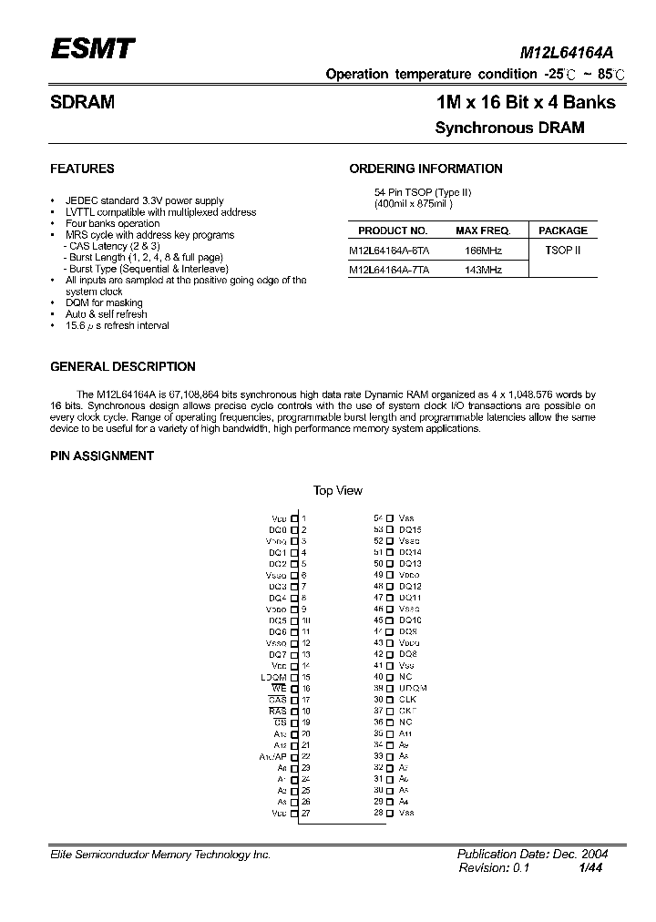 M12L64164A-6TA_4655374.PDF Datasheet