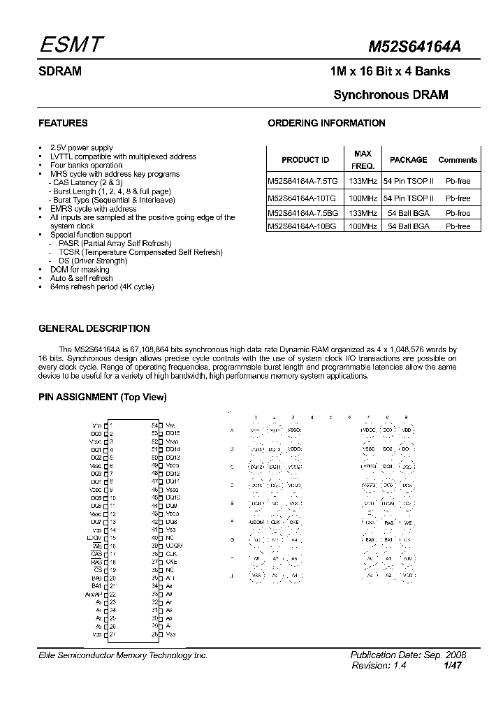M52S64164A-10BG_4630620.PDF Datasheet