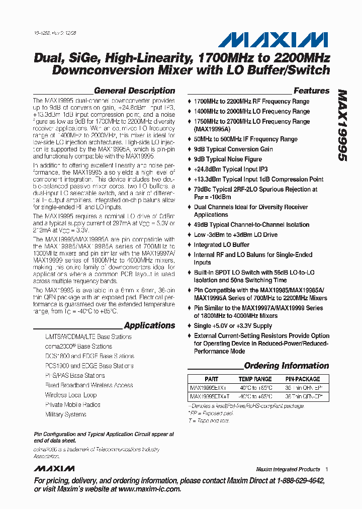 MAX19995ETX_4263497.PDF Datasheet