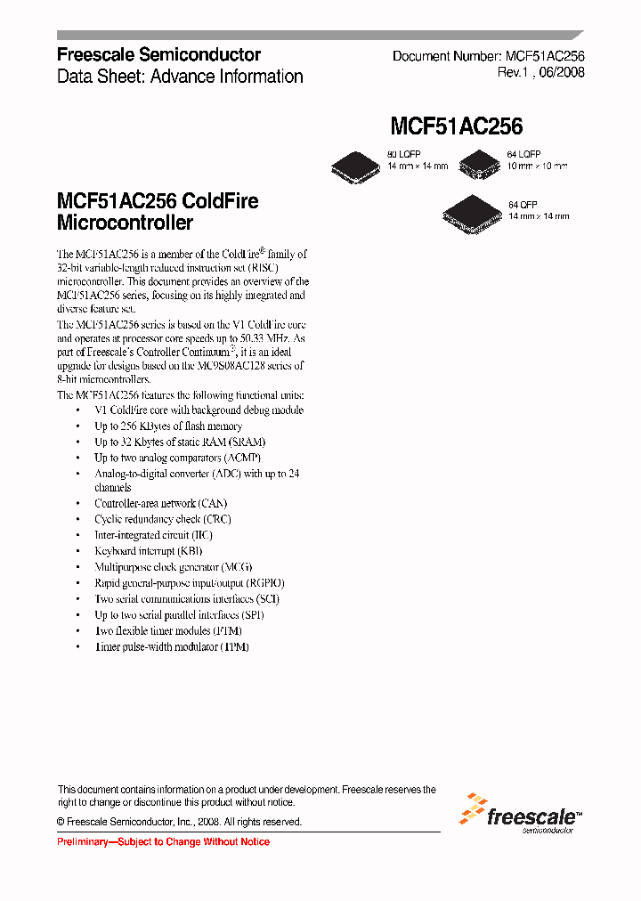 MCF51AC256AVLKE_4240383.PDF Datasheet