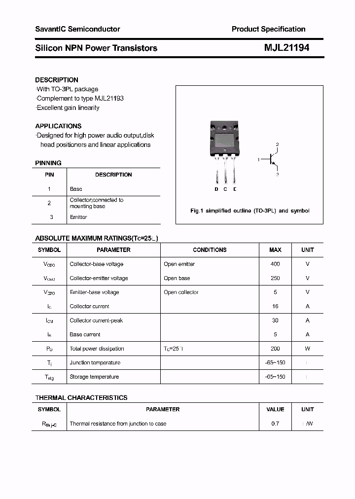 MJL21194_4373627.PDF Datasheet