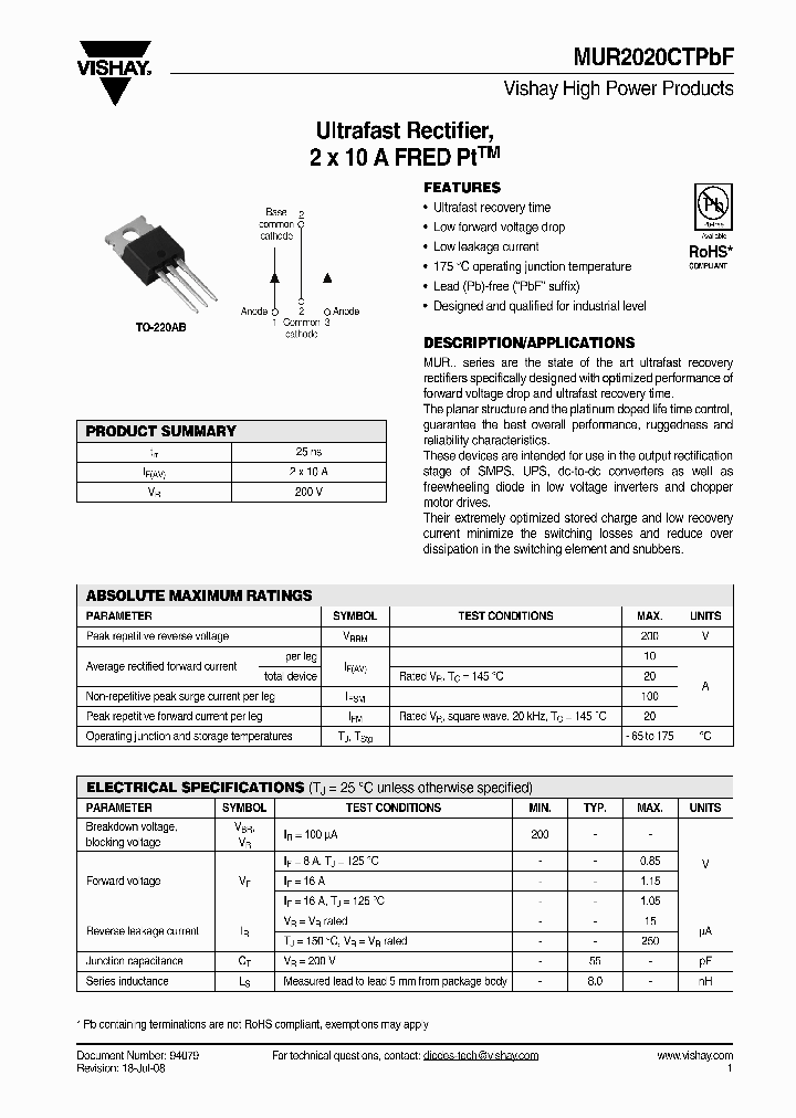 MUR2020CTPBF_4333196.PDF Datasheet