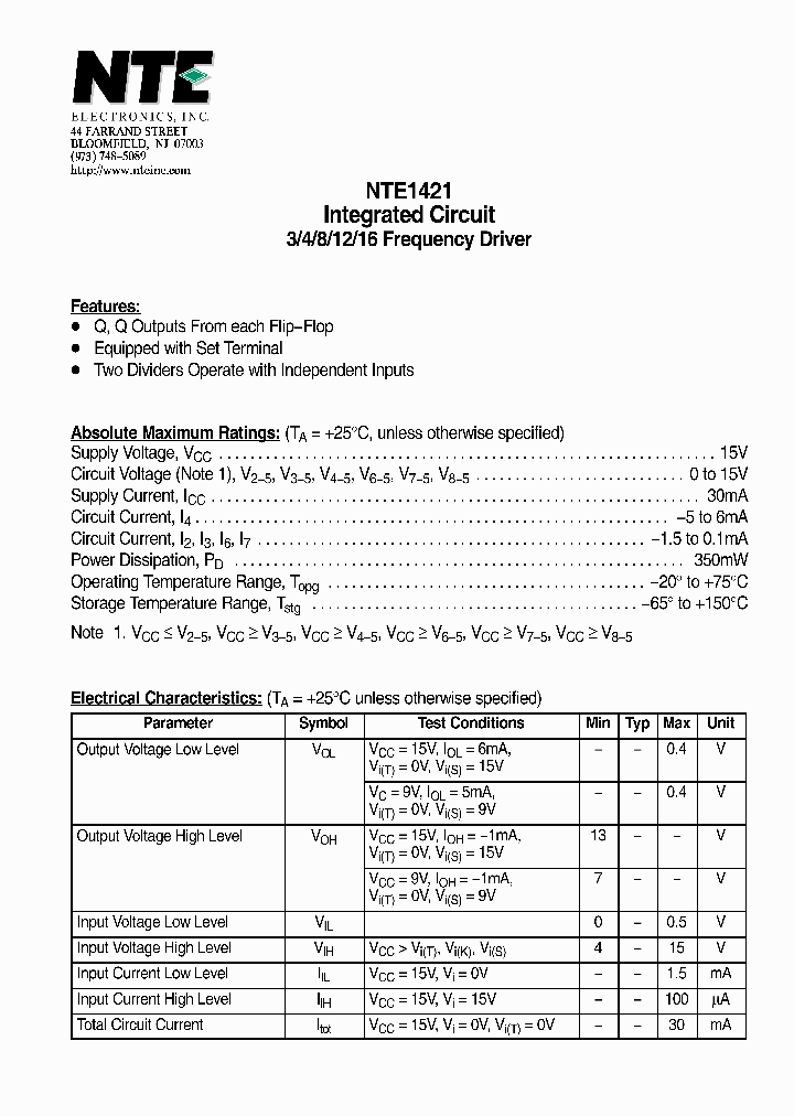 NTE1421_4729295.PDF Datasheet