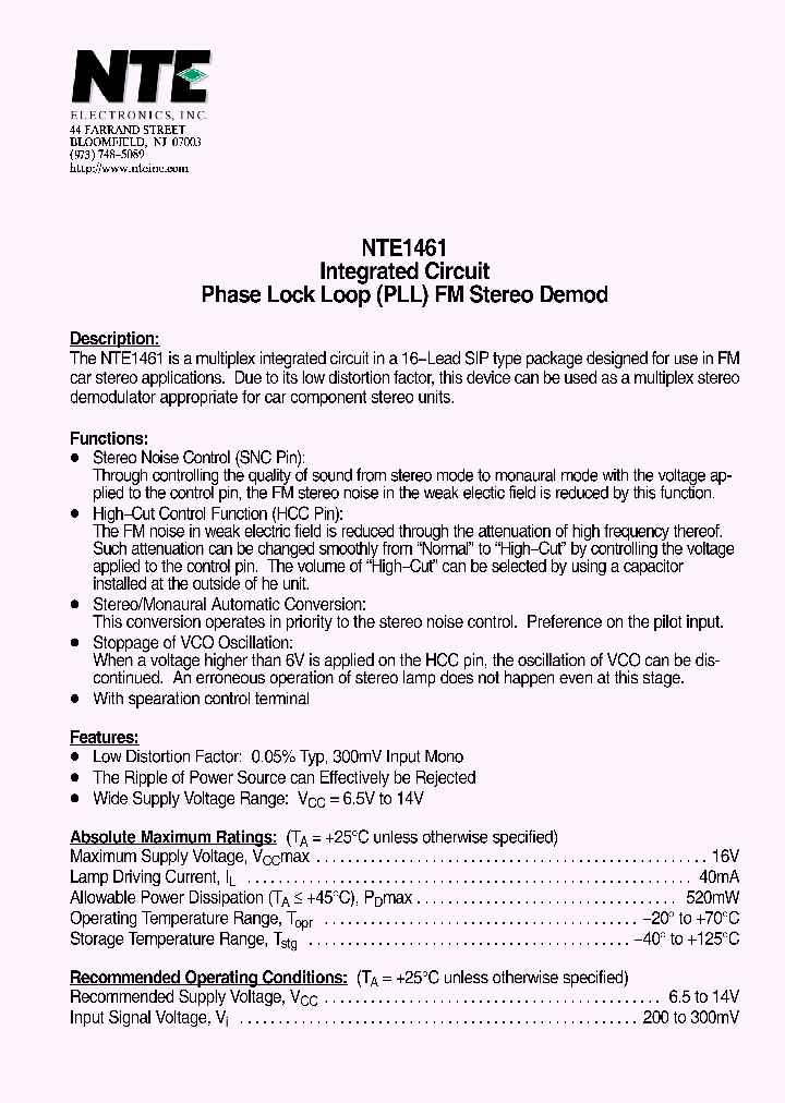 NTE1461_4511202.PDF Datasheet