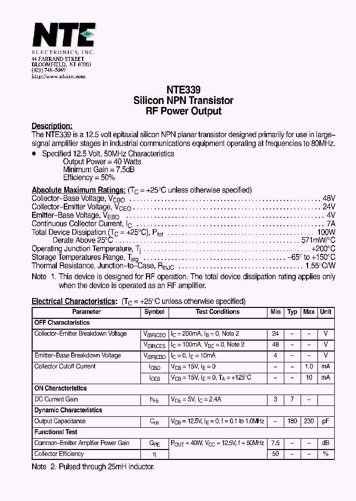 NTE339_4508520.PDF Datasheet