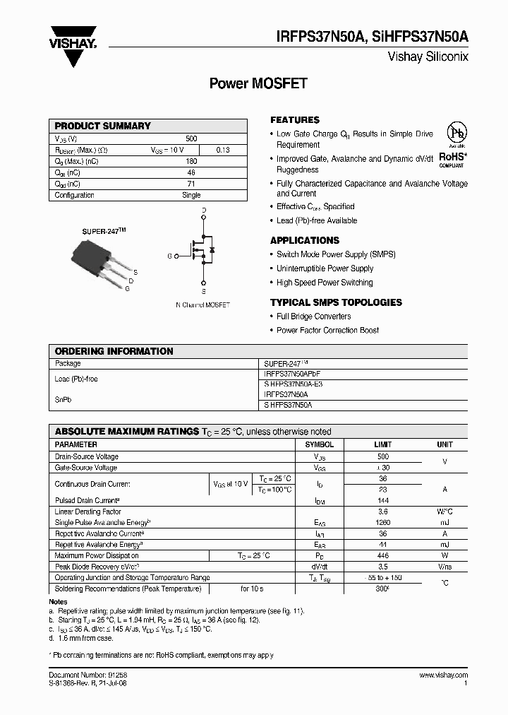 SIHFPS37N50A_4913915.PDF Datasheet