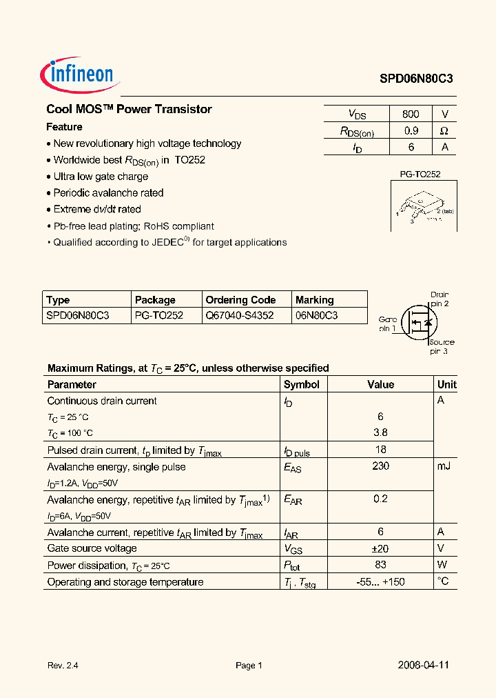 SPD06N80C308_4314826.PDF Datasheet