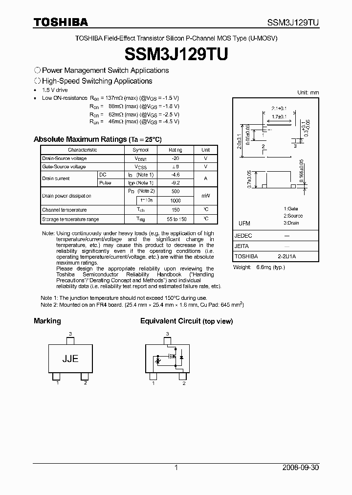 SSM3J129TU_4606524.PDF Datasheet