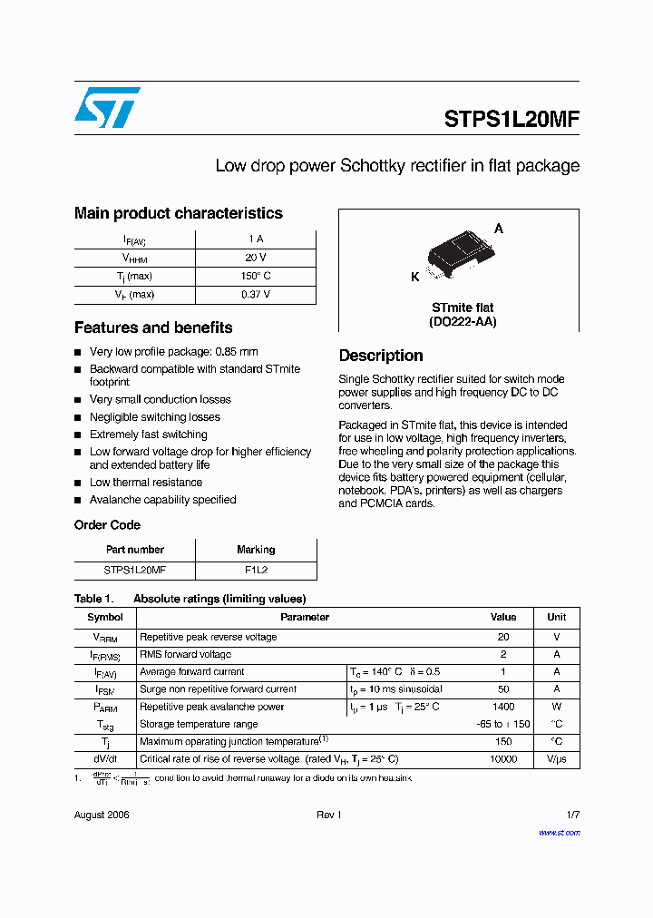 STPS1L20MF_4327822.PDF Datasheet