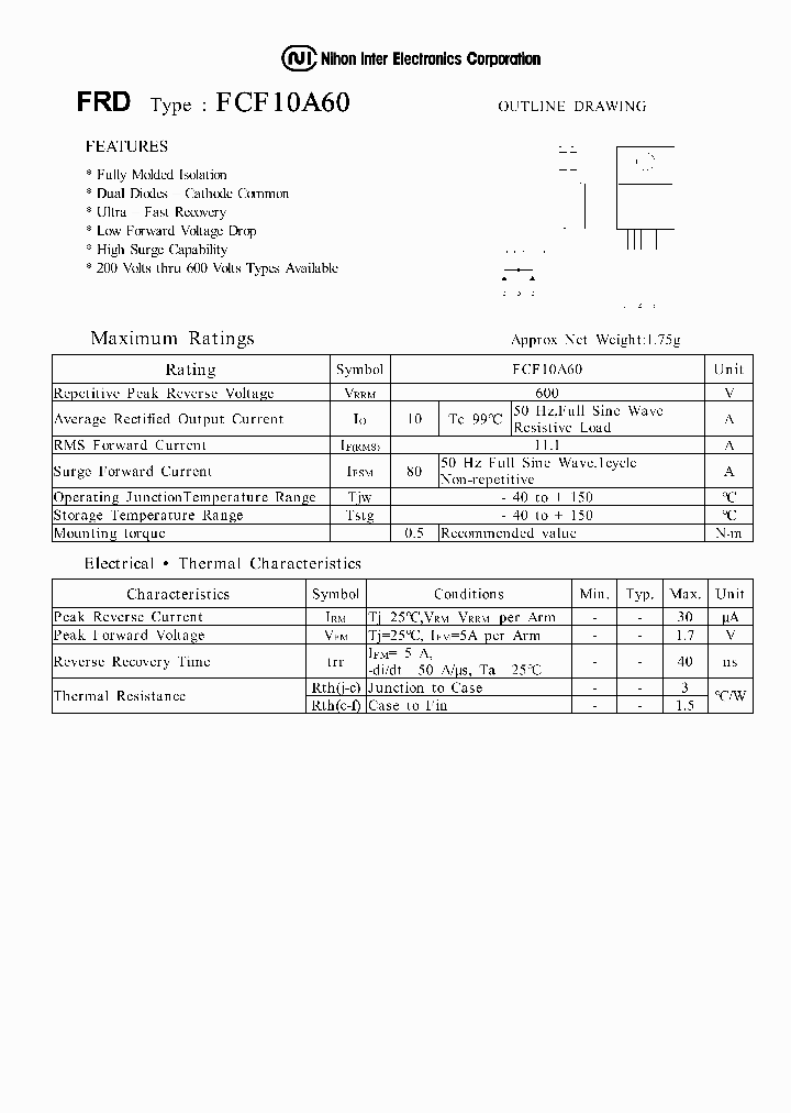 FCF10A60_983994.PDF Datasheet