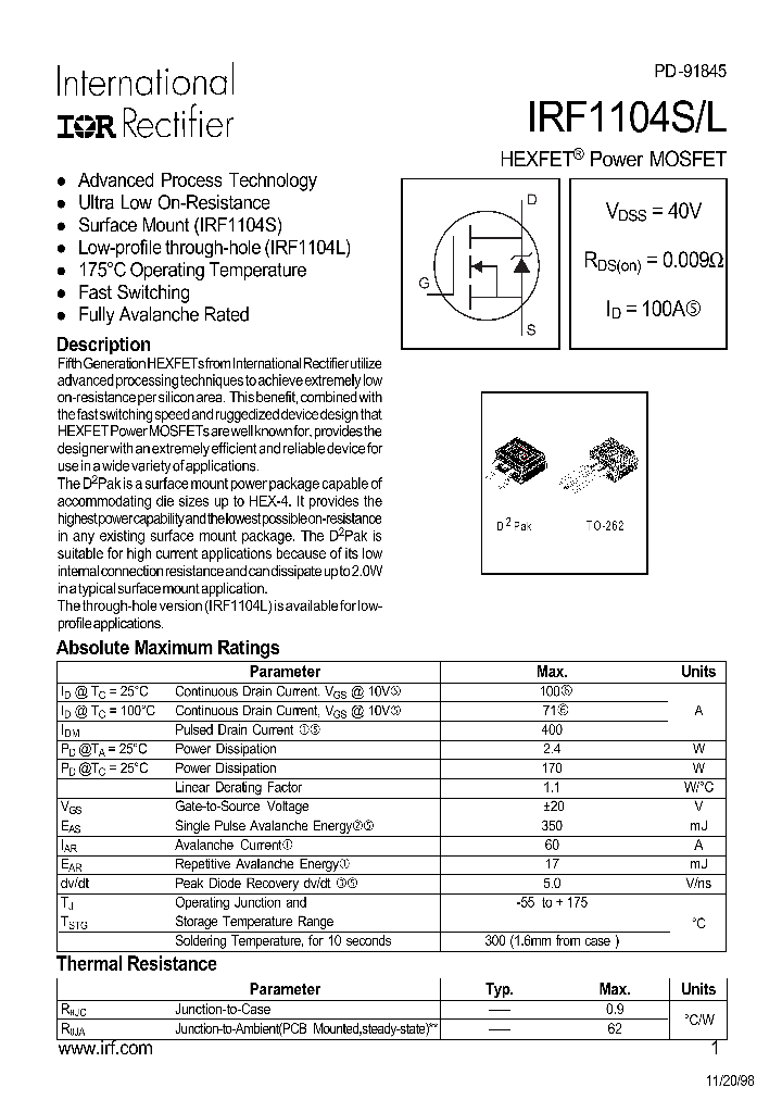 IRF1104L_987394.PDF Datasheet