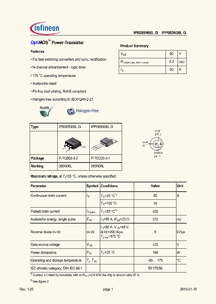 IPB085N06LG10_4951376.PDF Datasheet