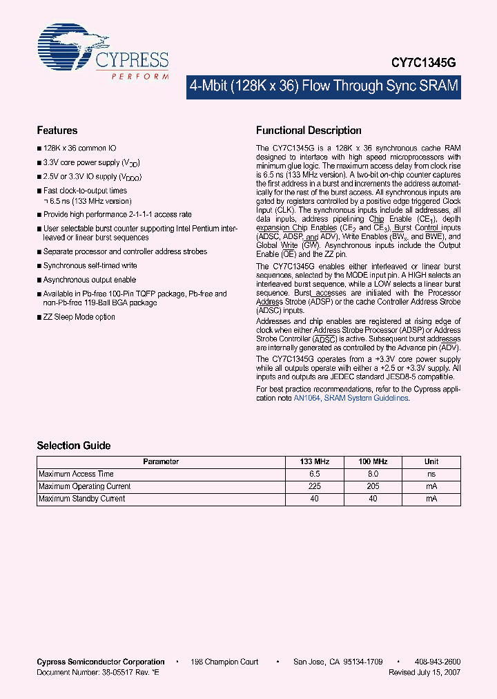 CY7C1345G-100AXC_4952570.PDF Datasheet