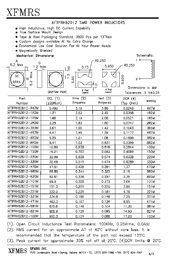 XFTPRH52D12-100M_5009025.PDF Datasheet
