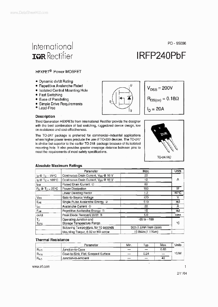 IRFP240PBF_42087.PDF Datasheet