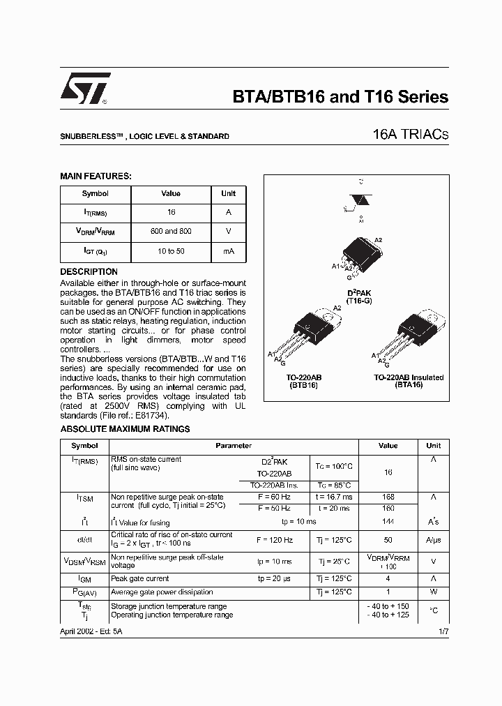 BTA16-600B_96649.PDF Datasheet