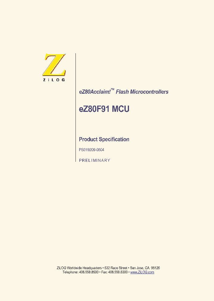 EZ80F91MCU_97668.PDF Datasheet