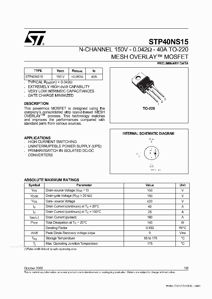 STP40NS15_141061.PDF Datasheet