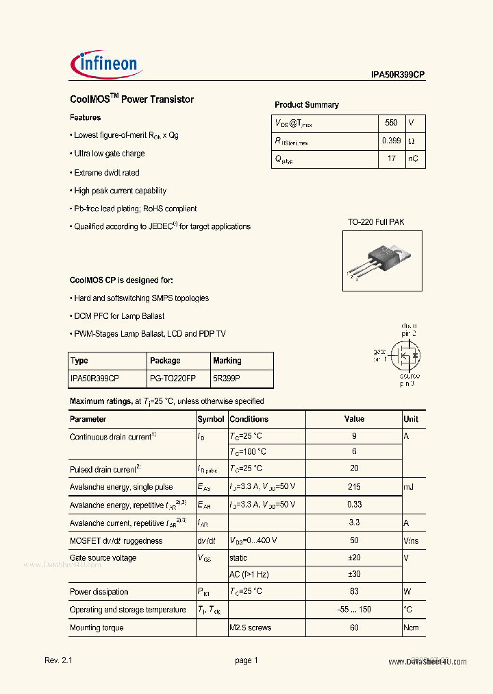 IPA50R399CP_148710.PDF Datasheet