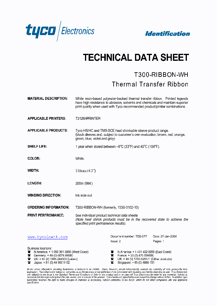 T300-RIBBON-WH650784-000_161580.PDF Datasheet