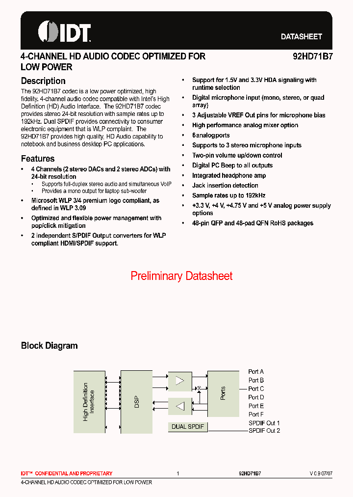 92HD71B7_158318.PDF Datasheet