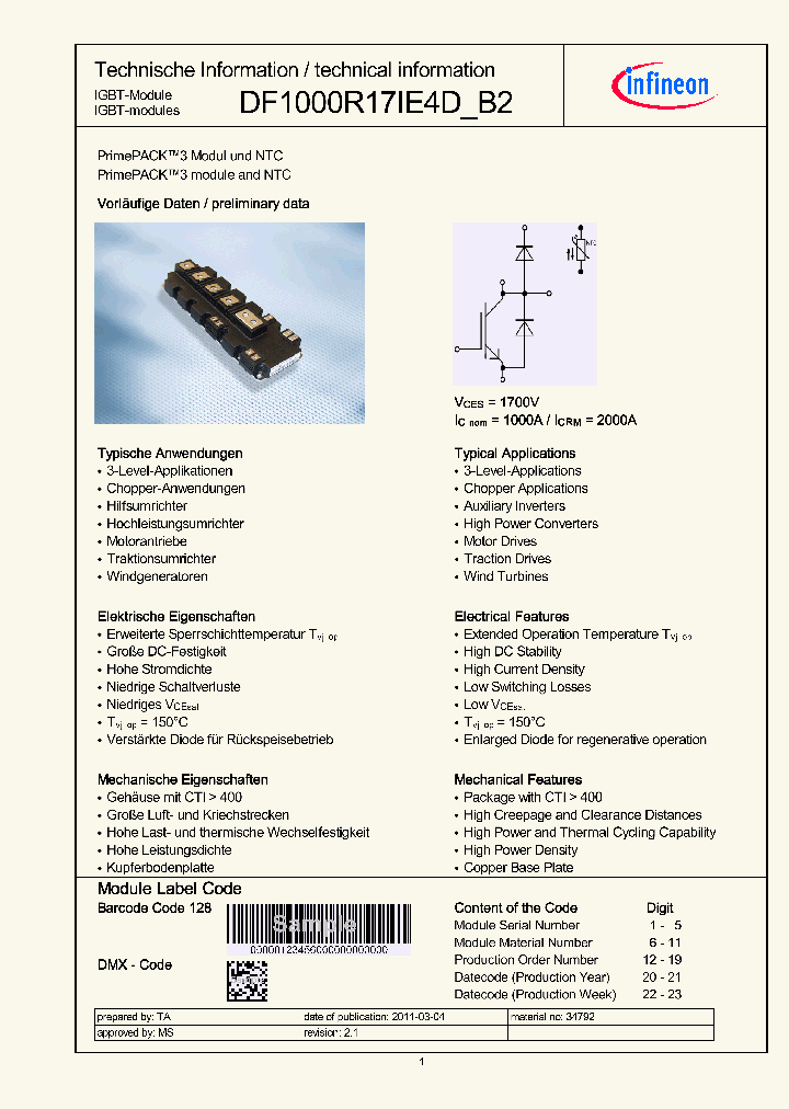 DF1000R17IE4DB2_327499.PDF Datasheet