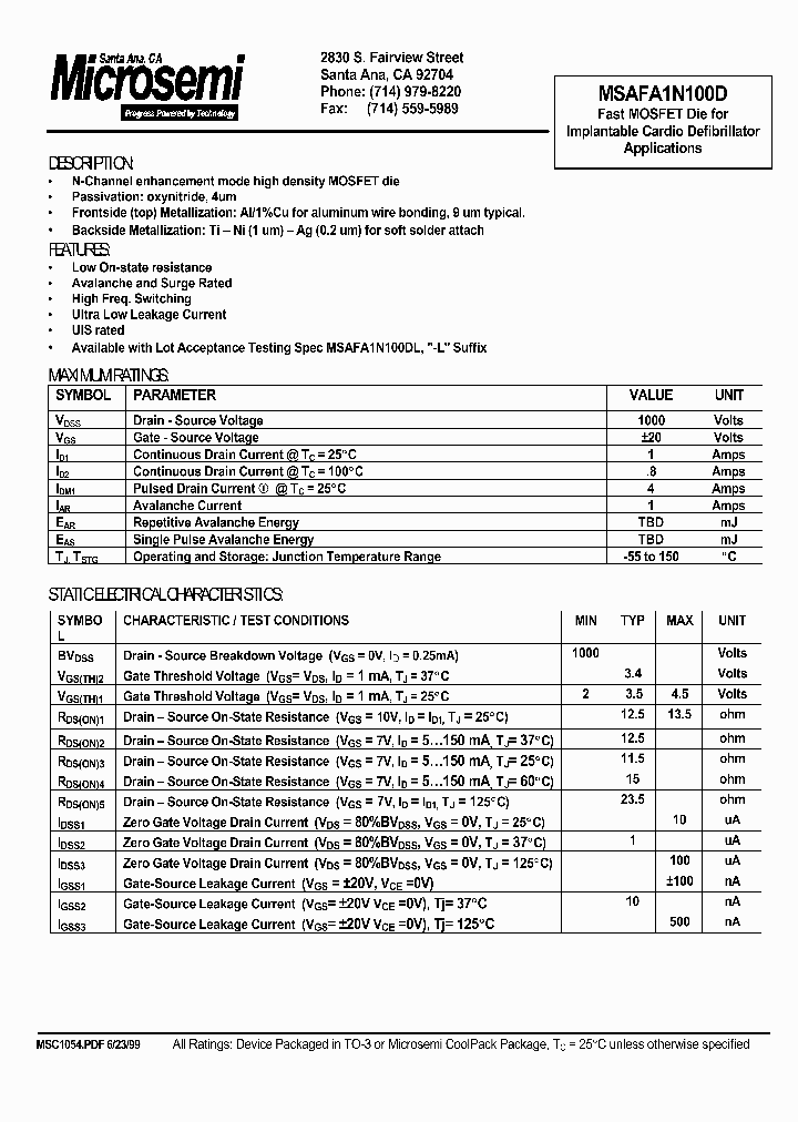 MSAFA1N100D_459590.PDF Datasheet