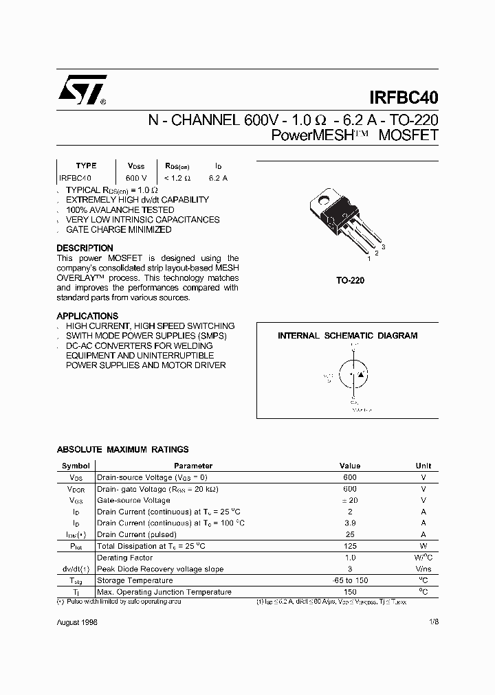 IRFBC40_422059.PDF Datasheet