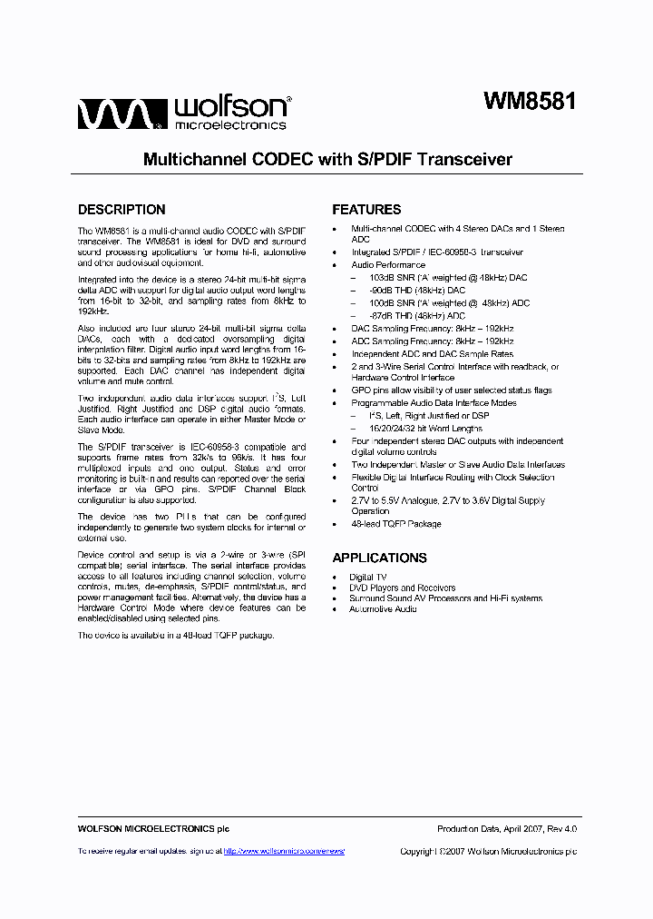 WM8581AGEFTRV_806517.PDF Datasheet