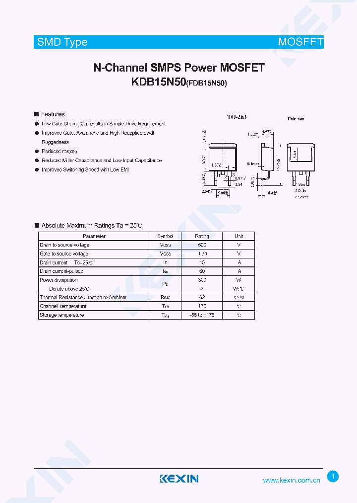 FDB15N50_816830.PDF Datasheet