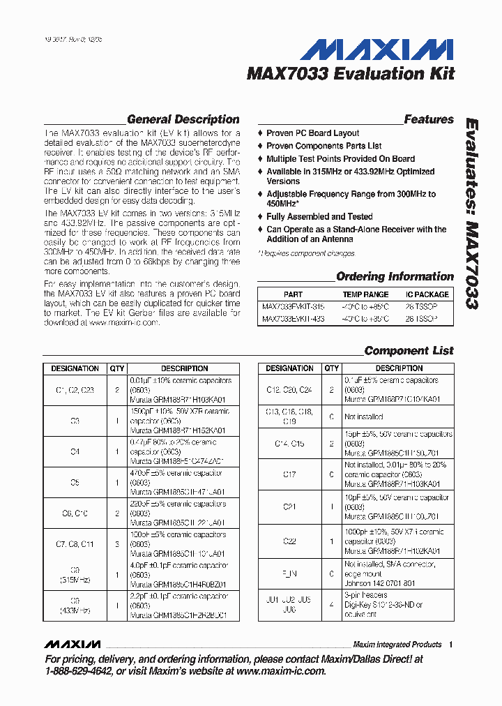 MAX7033EVKIT-433_496250.PDF Datasheet