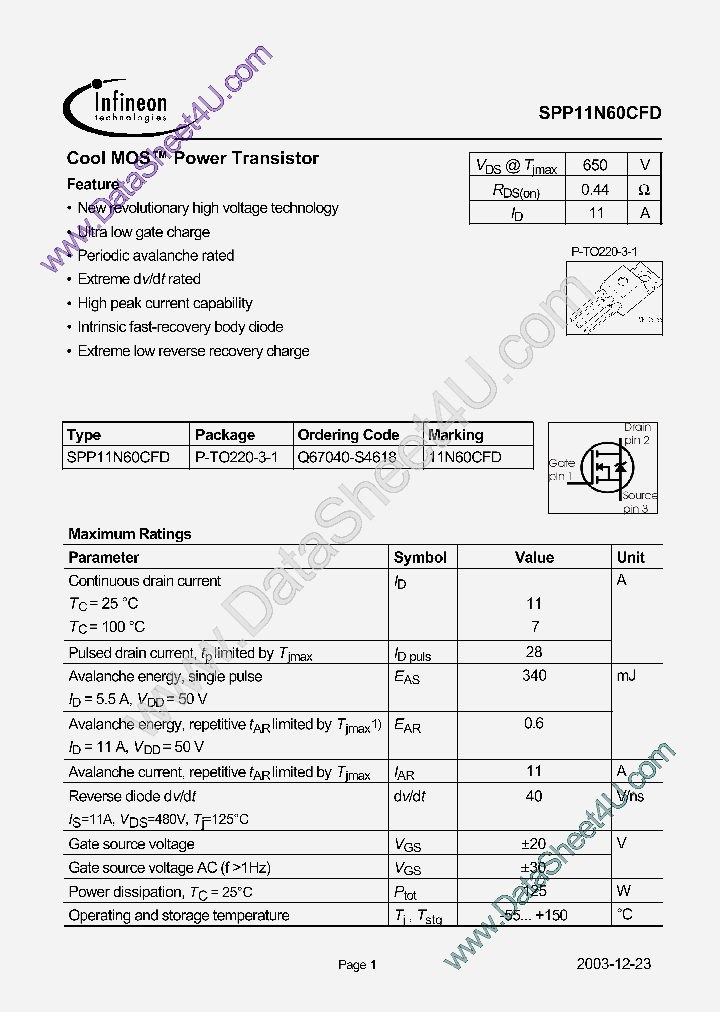 SPP11N60CFD_541785.PDF Datasheet