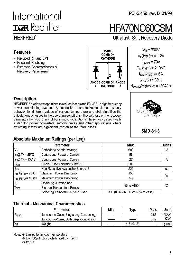 HFA70NC60CSM_1375245.PDF Datasheet