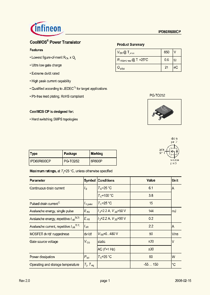 IPD60R600CP_1373342.PDF Datasheet